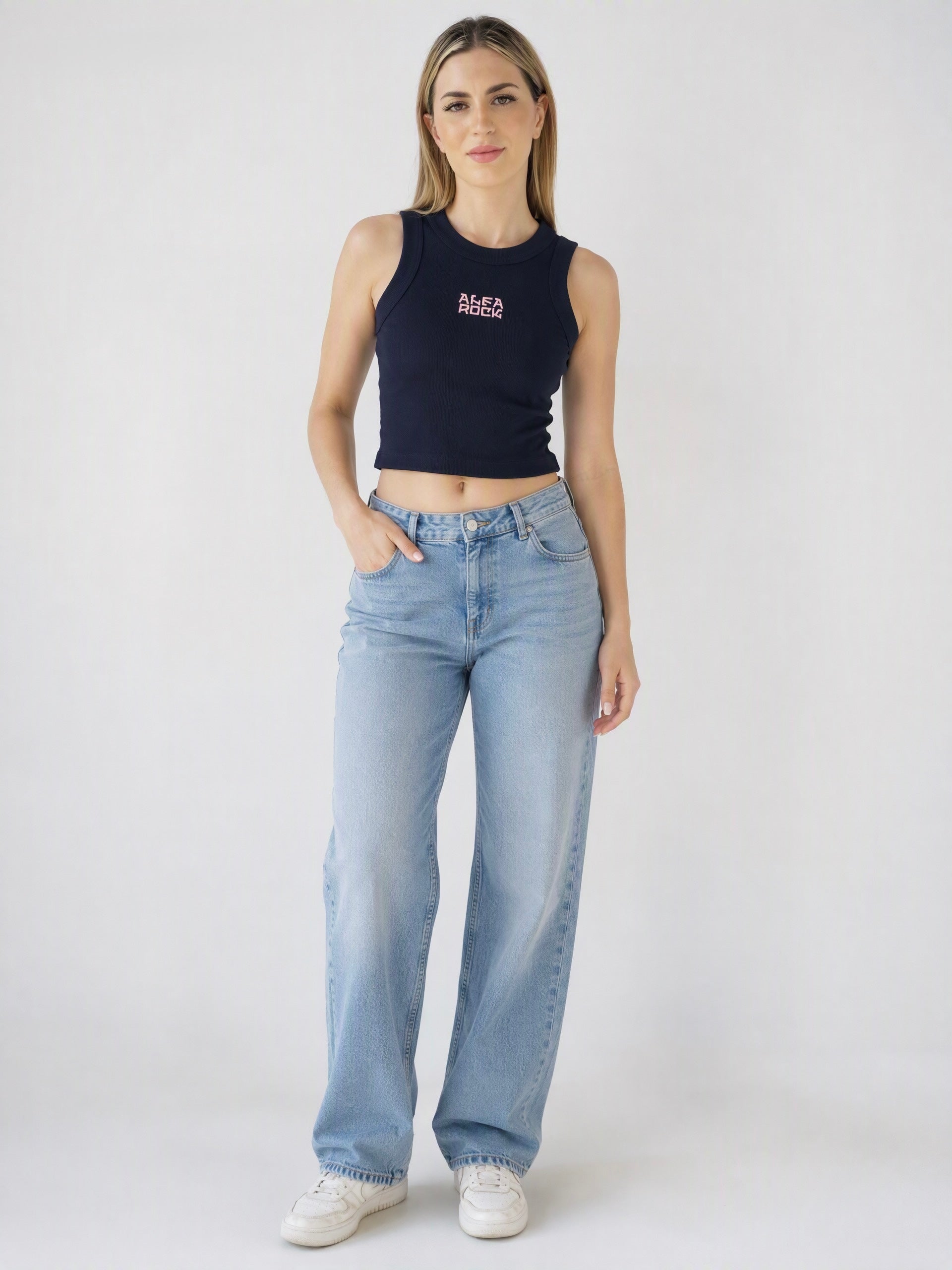 Ribbed Classic Crop Tank Top in Navy