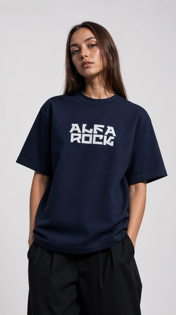 Around The World Oversized Tee in Navy