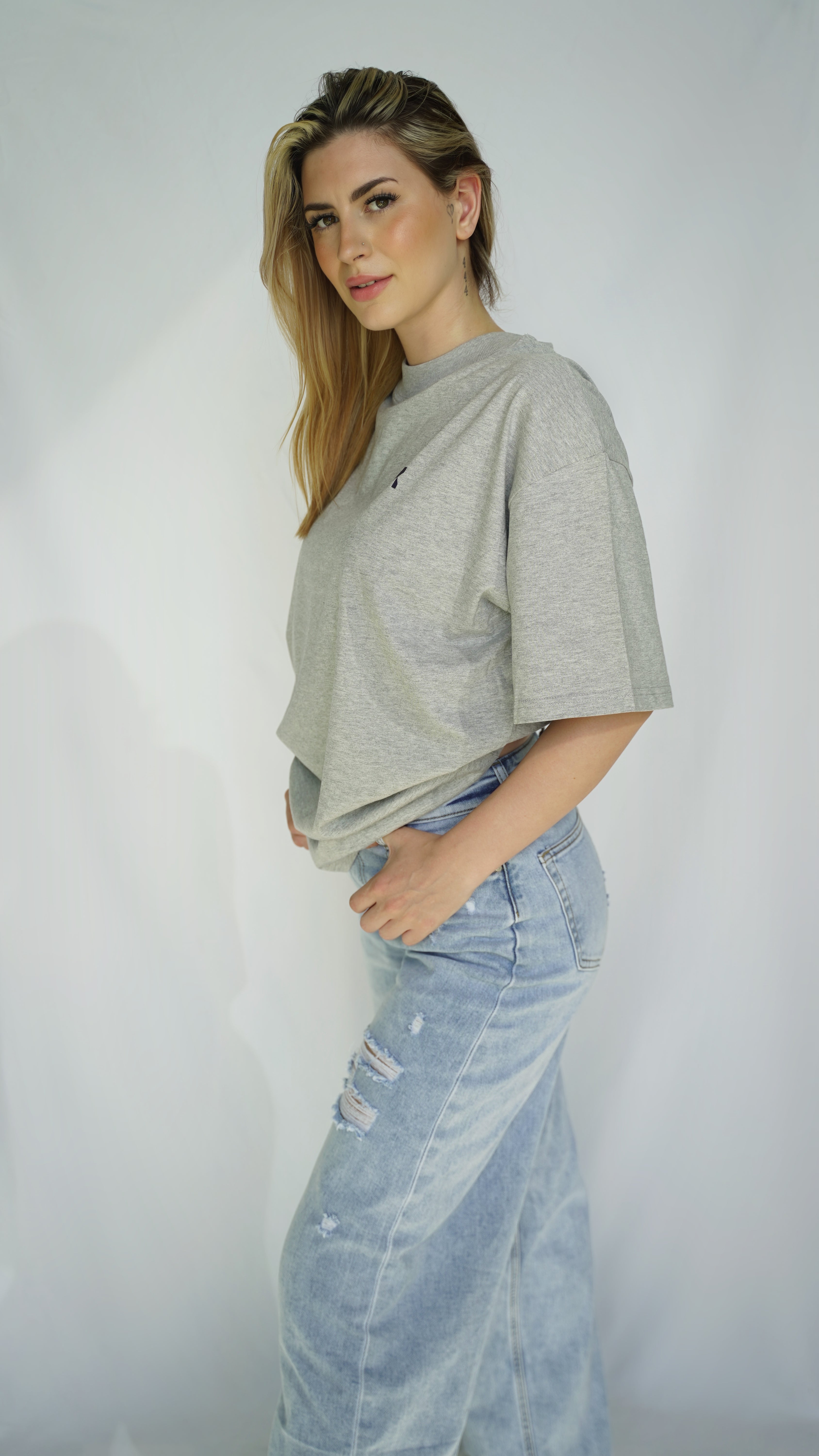 Around The World Oversized Tee in Grey