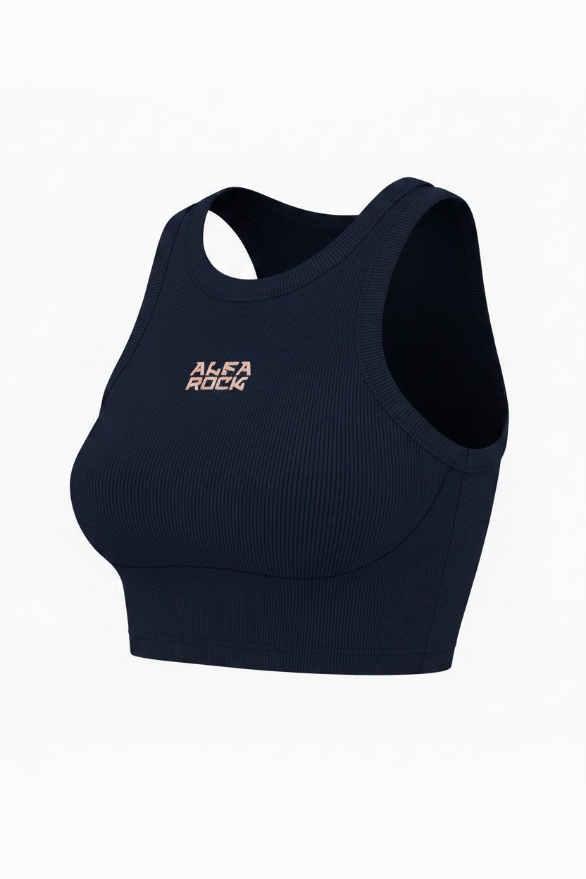 Ribbed Classic Crop Tank Top in Navy