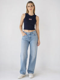 Ribbed Classic Crop Tank Top in Navy