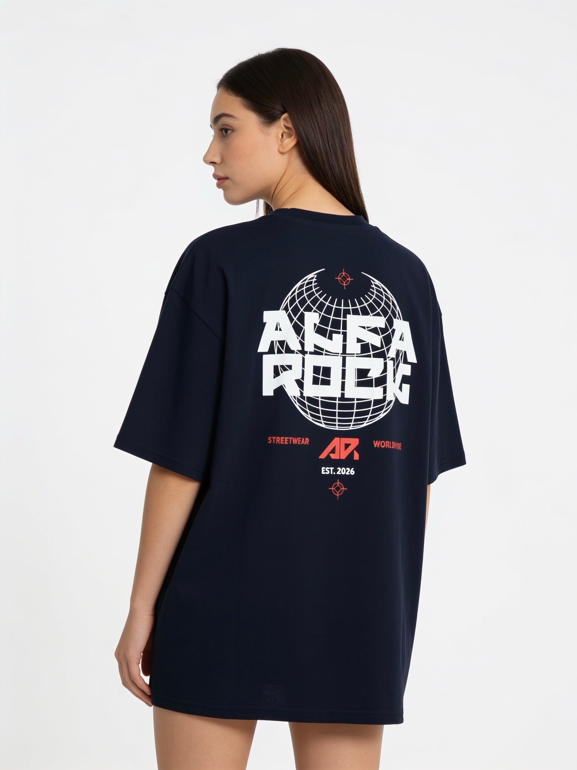 Around The World Oversized Tee in Navy