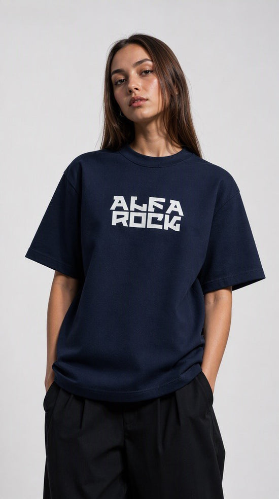 Around The World Oversized Tee in Navy
