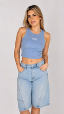 Ribbed Classic Crop Tank Top in Powder