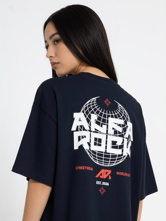 Around The World Oversized Tee in Navy