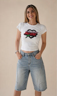 Heartstopper Ribbed Baby Tee in White