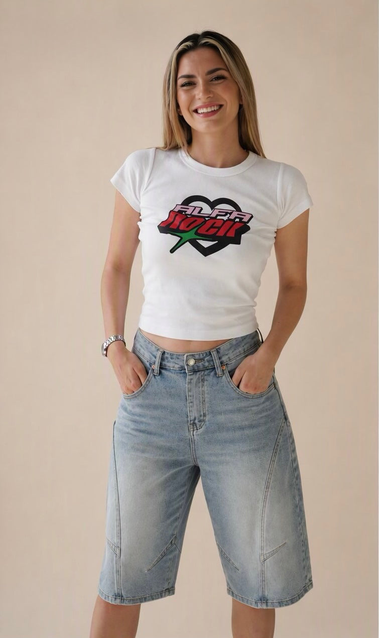 Heartstopper Ribbed Baby Tee in White